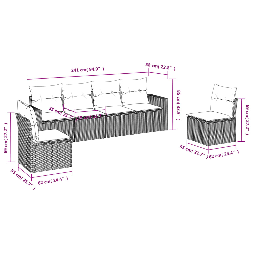 6-delige Loungeset met kussens poly rattan bruin is nu te koop bij PeponiXL, paradijselijk wonen!