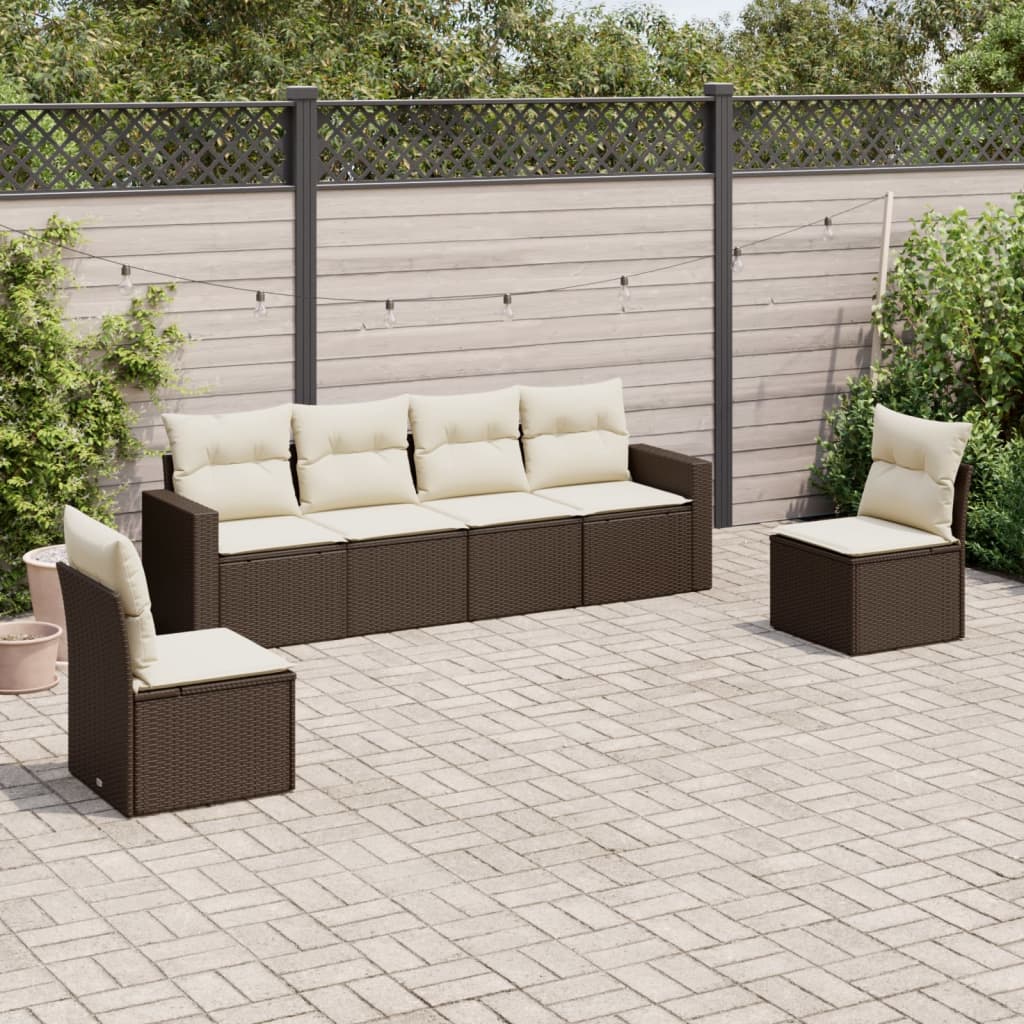 6-delige Loungeset met kussens poly rattan bruin is nu te koop bij PeponiXL, paradijselijk wonen!
