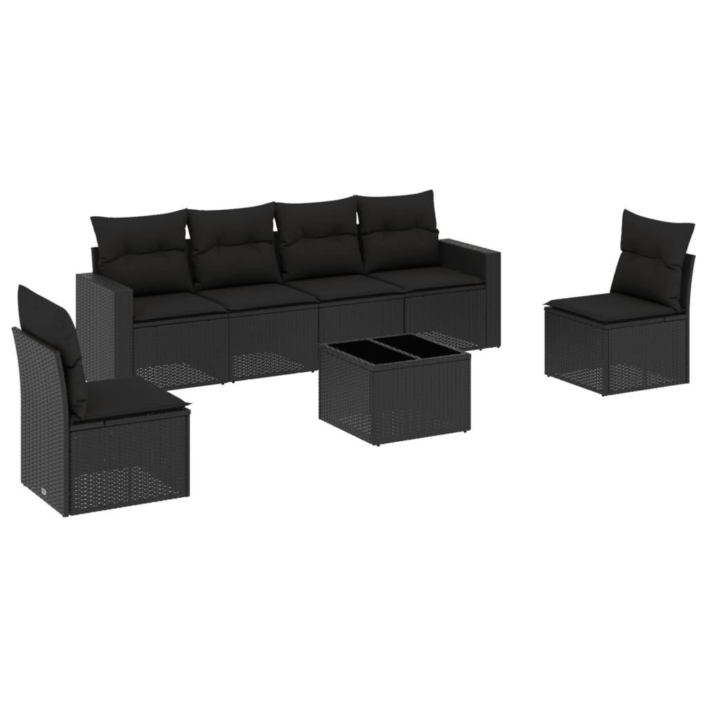7-delige Loungeset met kussens poly rattan zwart is nu te koop bij PeponiXL, paradijselijk wonen!