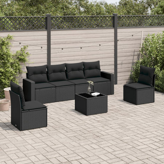 7-delige Loungeset met kussens poly rattan zwart is nu te koop bij PeponiXL, paradijselijk wonen!