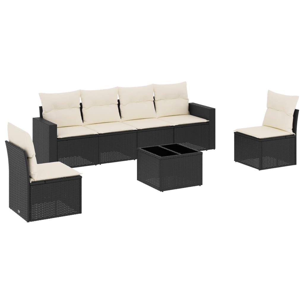 7-delige Loungeset met kussens poly rattan zwart is nu te koop bij PeponiXL, paradijselijk wonen!