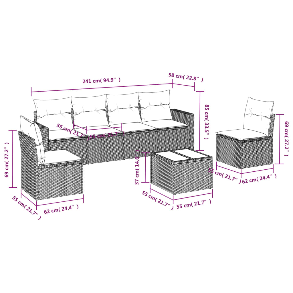 7-delige Loungeset met kussens poly rattan zwart is nu te koop bij PeponiXL, paradijselijk wonen!