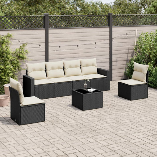 7-delige Loungeset met kussens poly rattan zwart is nu te koop bij PeponiXL, paradijselijk wonen!