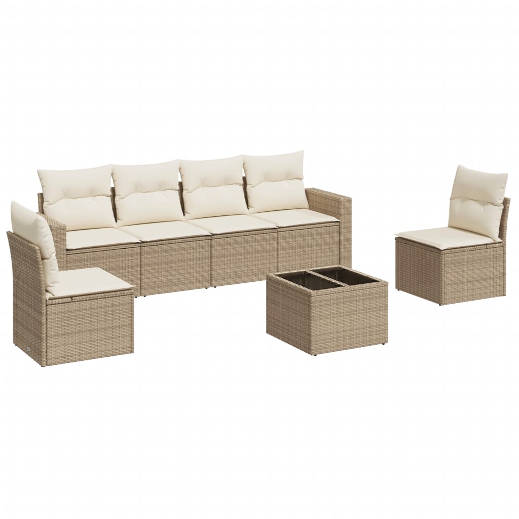 7-delige Loungeset met kussens poly rattan beige is nu te koop bij PeponiXL, paradijselijk wonen!