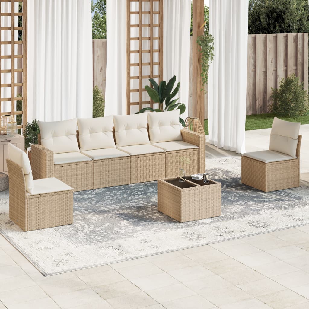 7-delige Loungeset met kussens poly rattan beige is nu te koop bij PeponiXL, paradijselijk wonen!
