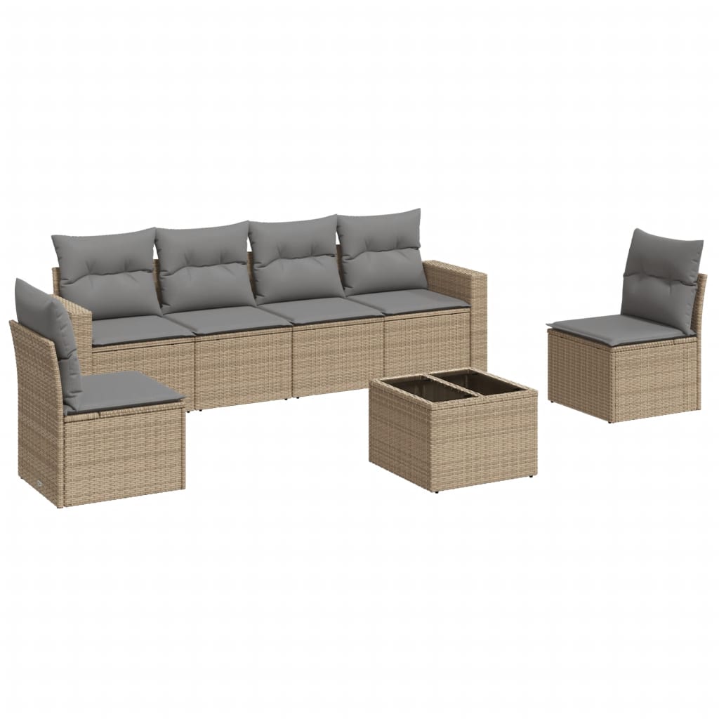 7-delige Loungeset met kussens poly rattan beige is nu te koop bij PeponiXL, paradijselijk wonen!