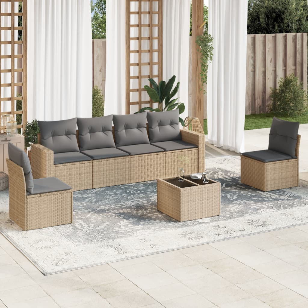 7-delige Loungeset met kussens poly rattan beige is nu te koop bij PeponiXL, paradijselijk wonen!