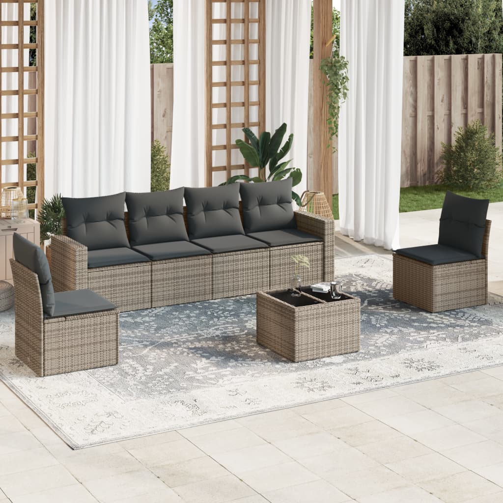 7-delige Loungeset met kussens poly rattan grijs is nu te koop bij PeponiXL, paradijselijk wonen!