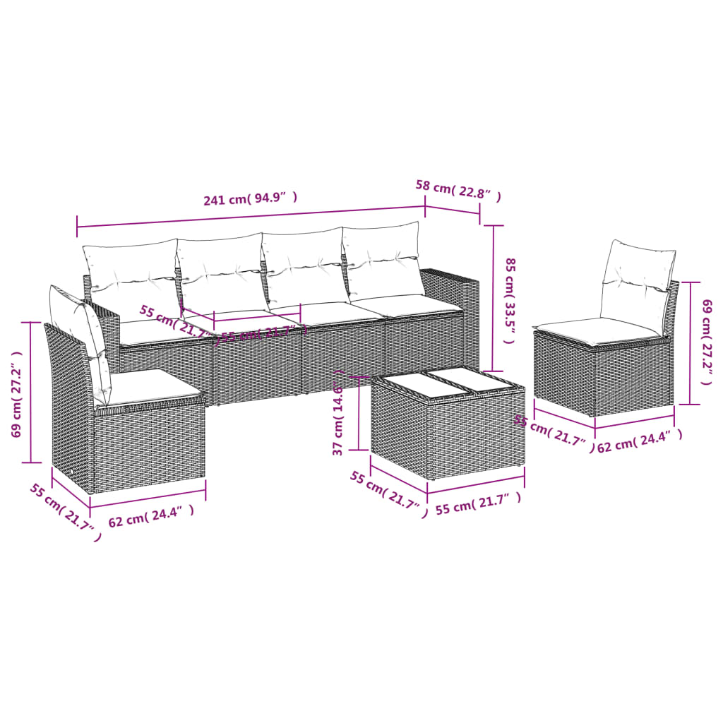7-delige Loungeset met kussens poly rattan bruin is nu te koop bij PeponiXL, paradijselijk wonen!
