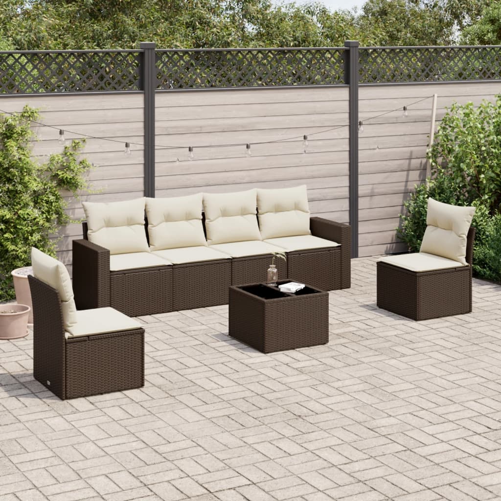 7-delige Loungeset met kussens poly rattan bruin is nu te koop bij PeponiXL, paradijselijk wonen!