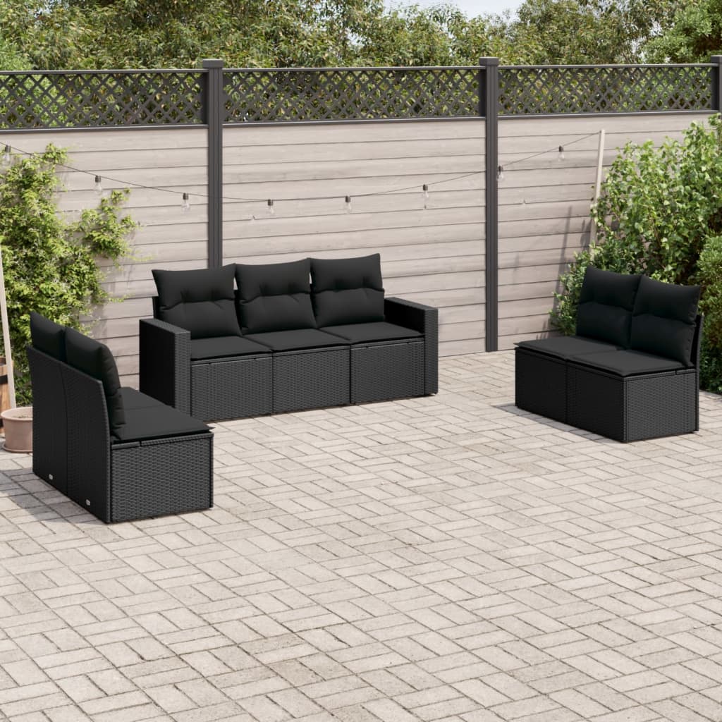 7-delige Loungeset met kussens poly rattan zwart is nu te koop bij PeponiXL, paradijselijk wonen!