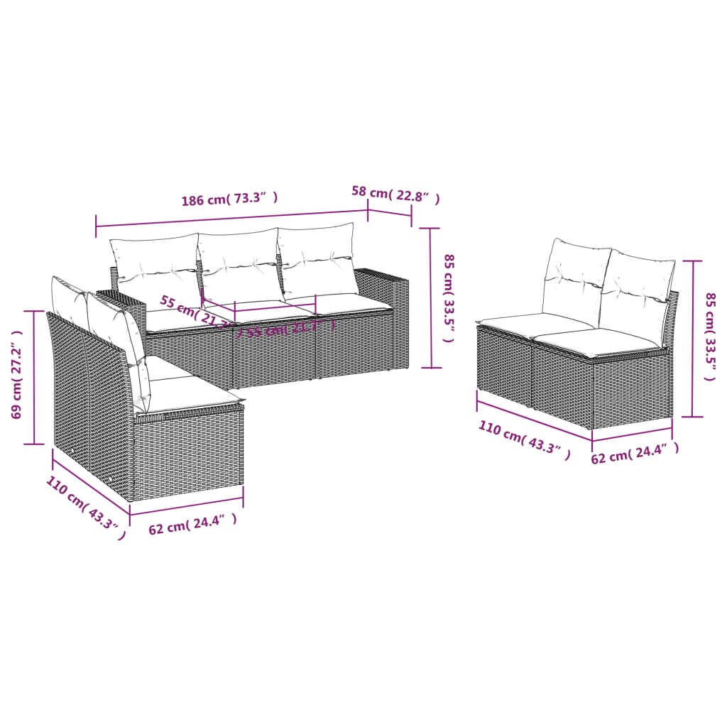 7-delige Loungeset met kussens poly rattan zwart is nu te koop bij PeponiXL, paradijselijk wonen!