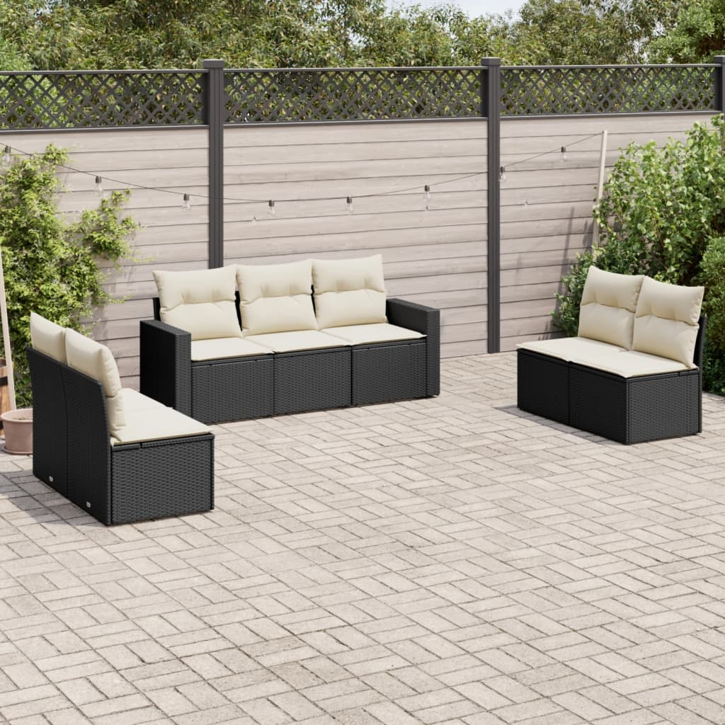 7-delige Loungeset met kussens poly rattan zwart is nu te koop bij PeponiXL, paradijselijk wonen!