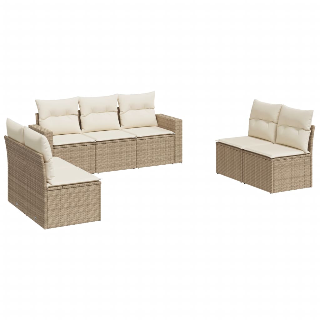 7-delige Loungeset met kussens poly rattan beige is nu te koop bij PeponiXL, paradijselijk wonen!