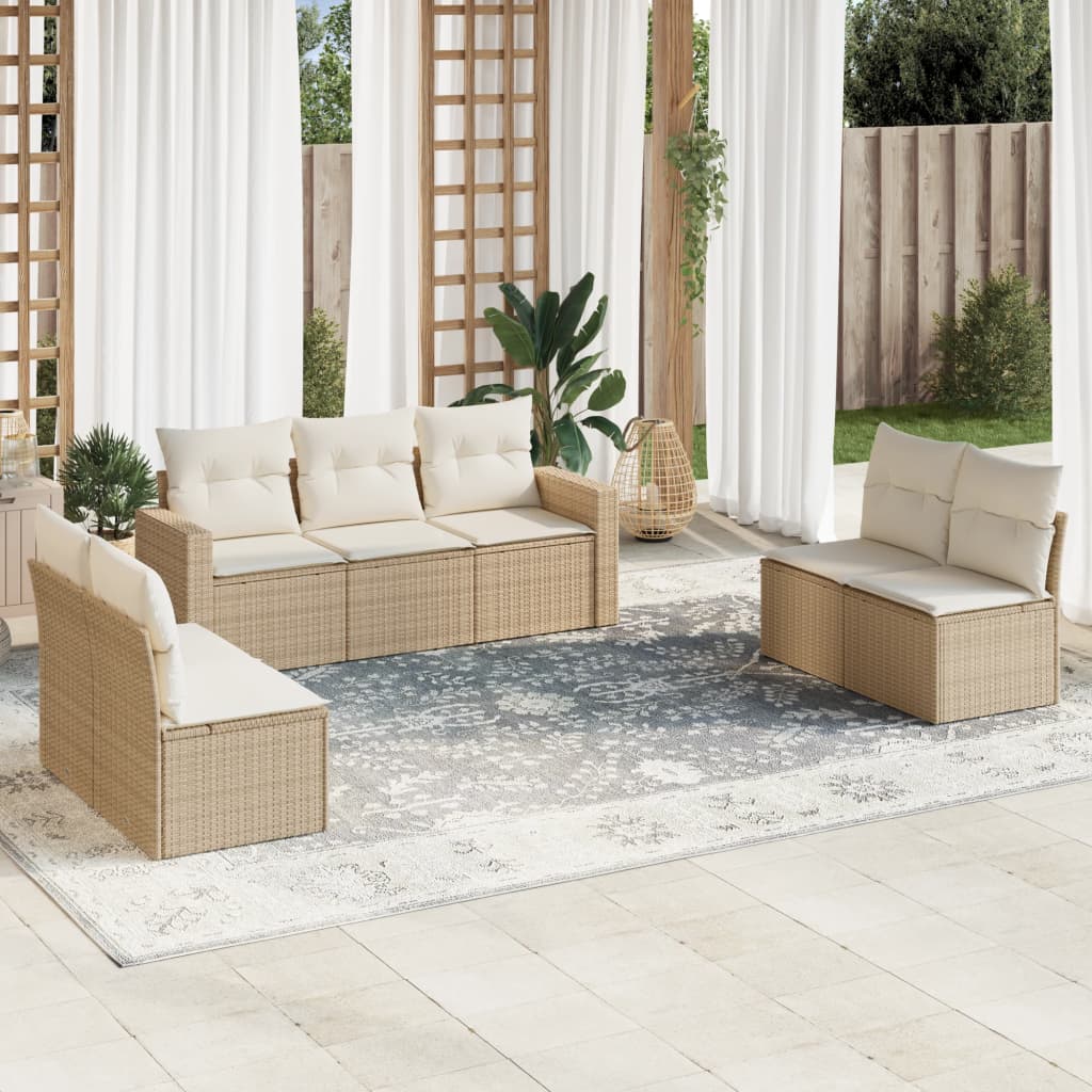 7-delige Loungeset met kussens poly rattan beige is nu te koop bij PeponiXL, paradijselijk wonen!
