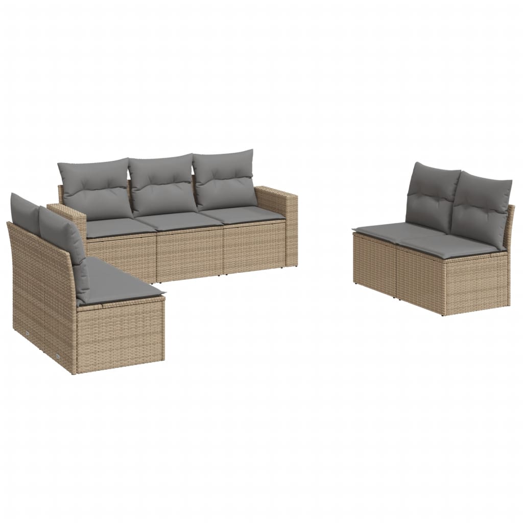 7-delige Loungeset met kussens poly rattan beige is nu te koop bij PeponiXL, paradijselijk wonen!