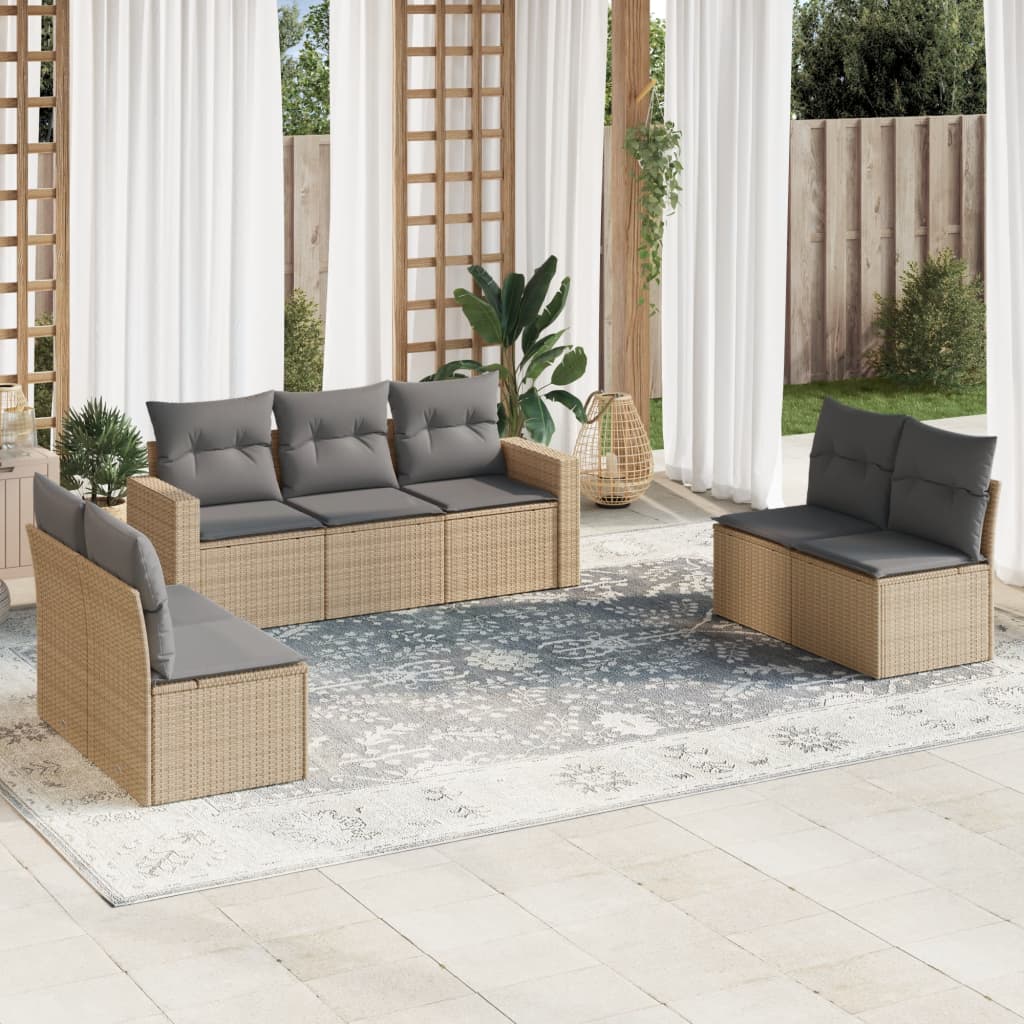 7-delige Loungeset met kussens poly rattan beige is nu te koop bij PeponiXL, paradijselijk wonen!