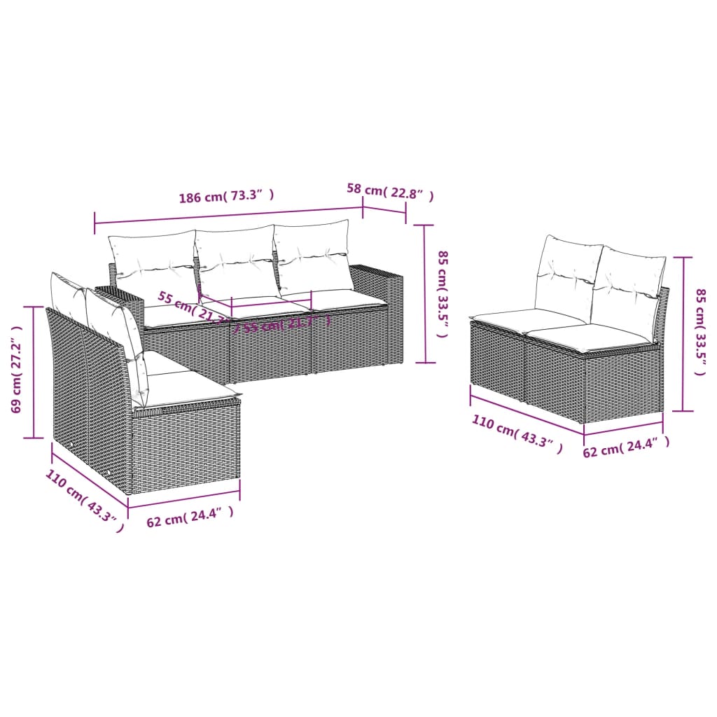 7-delige Loungeset met kussens poly rattan lichtgrijs is nu te koop bij PeponiXL, paradijselijk wonen!
