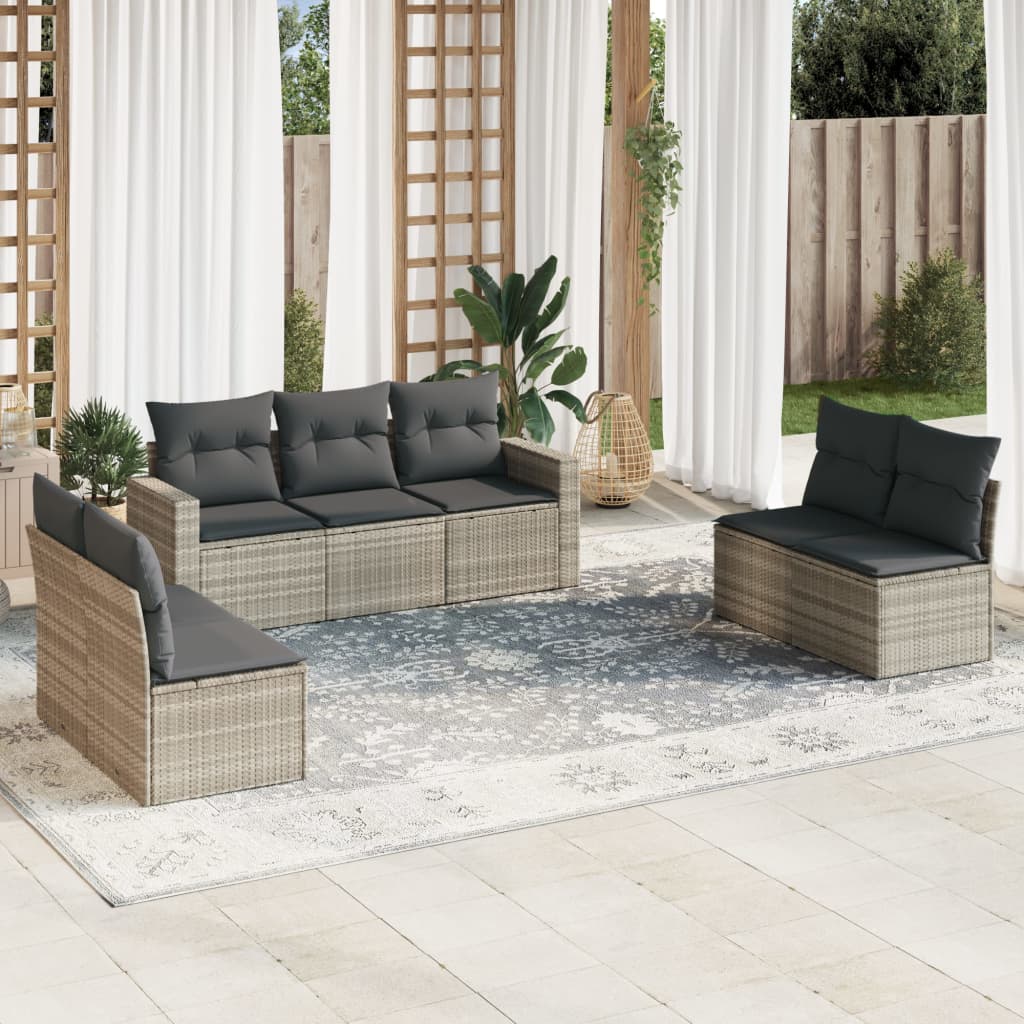 7-delige Loungeset met kussens poly rattan lichtgrijs is nu te koop bij PeponiXL, paradijselijk wonen!