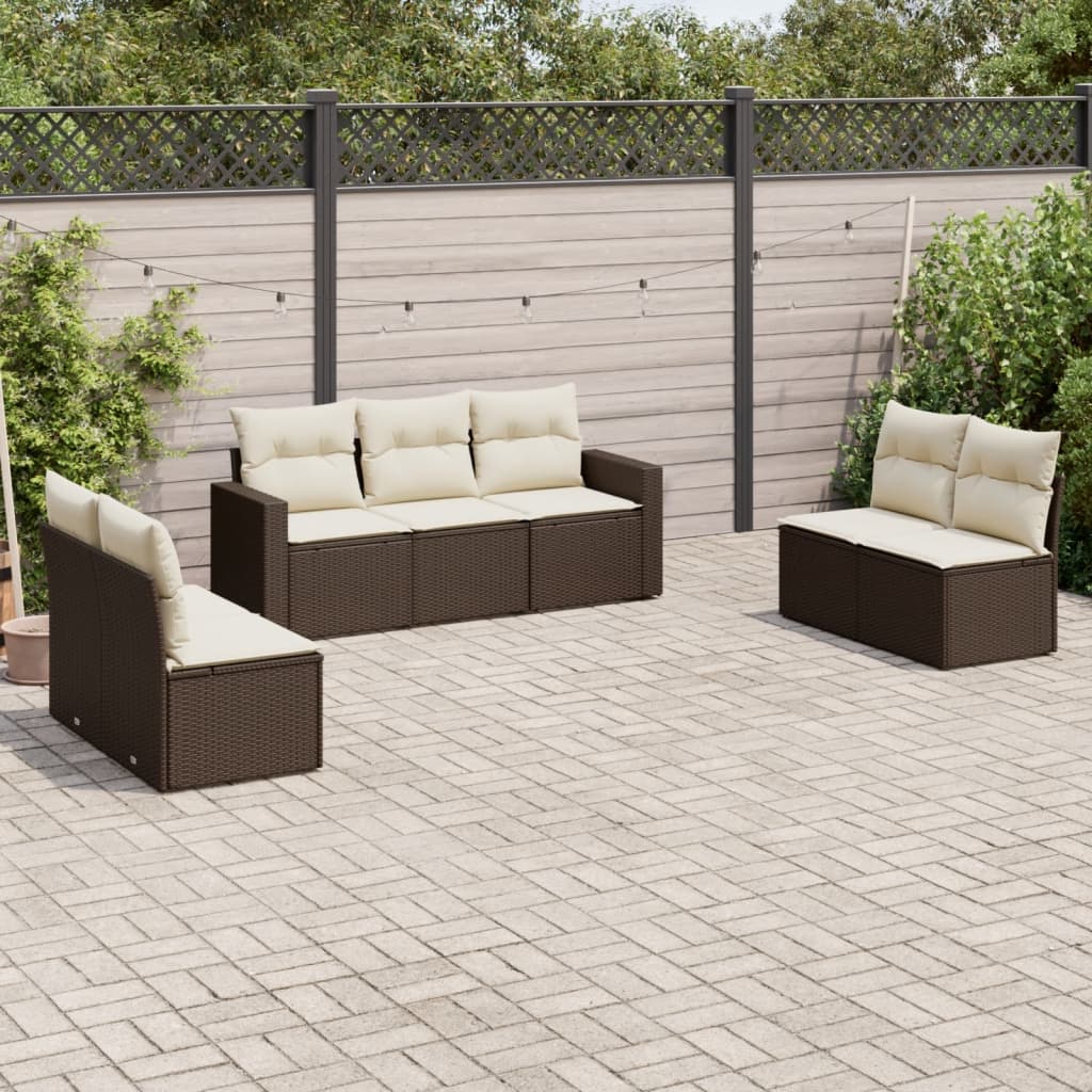 7-delige Loungeset met kussens poly rattan bruin is nu te koop bij PeponiXL, paradijselijk wonen!