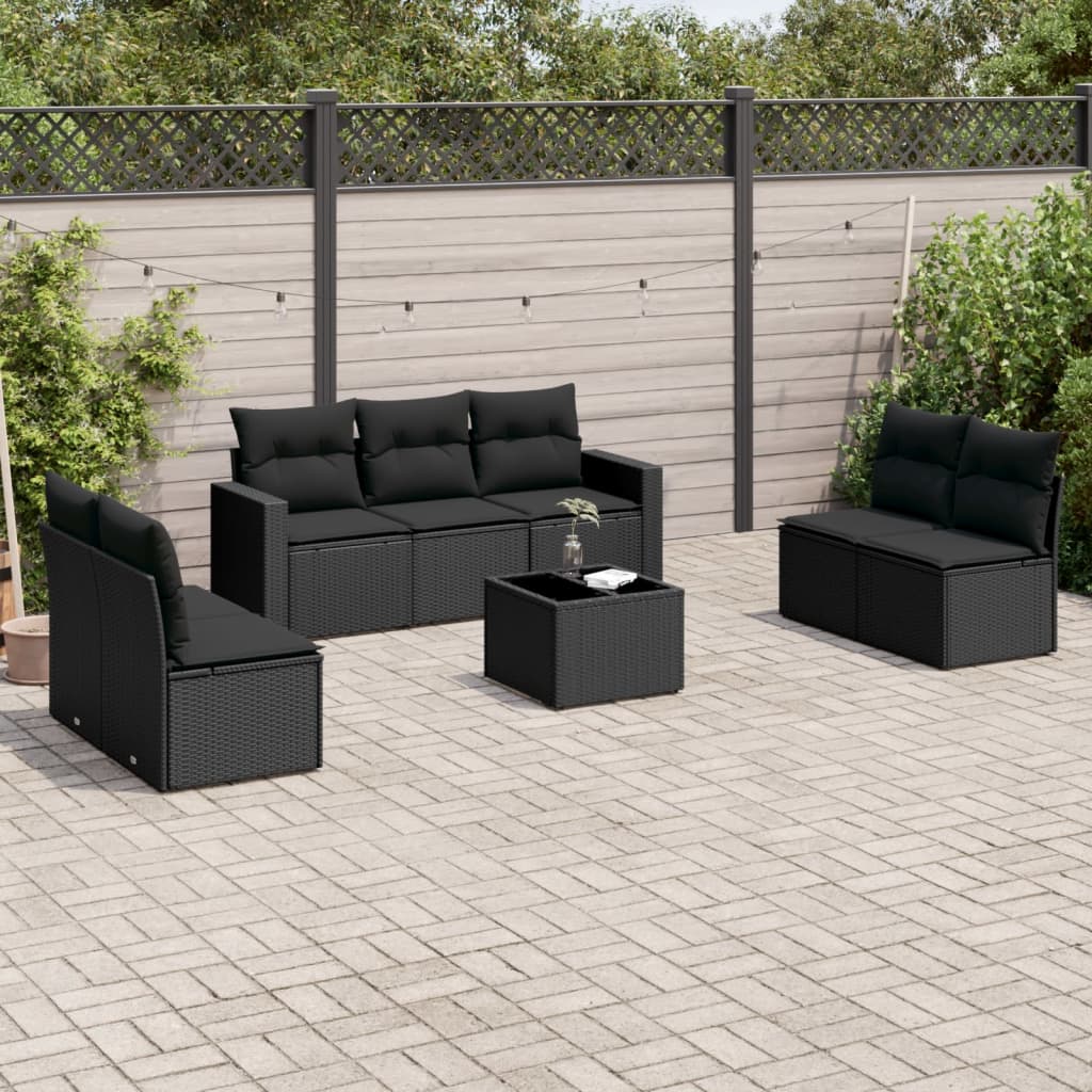 8-delige Loungeset met kussens poly rattan zwart is nu te koop bij PeponiXL, paradijselijk wonen!