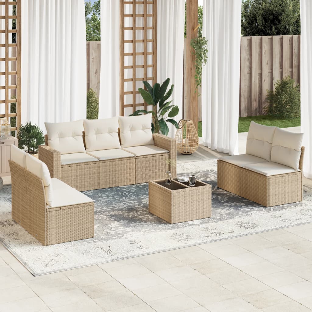 8-delige Loungeset met kussens poly rattan beige is nu te koop bij PeponiXL, paradijselijk wonen!