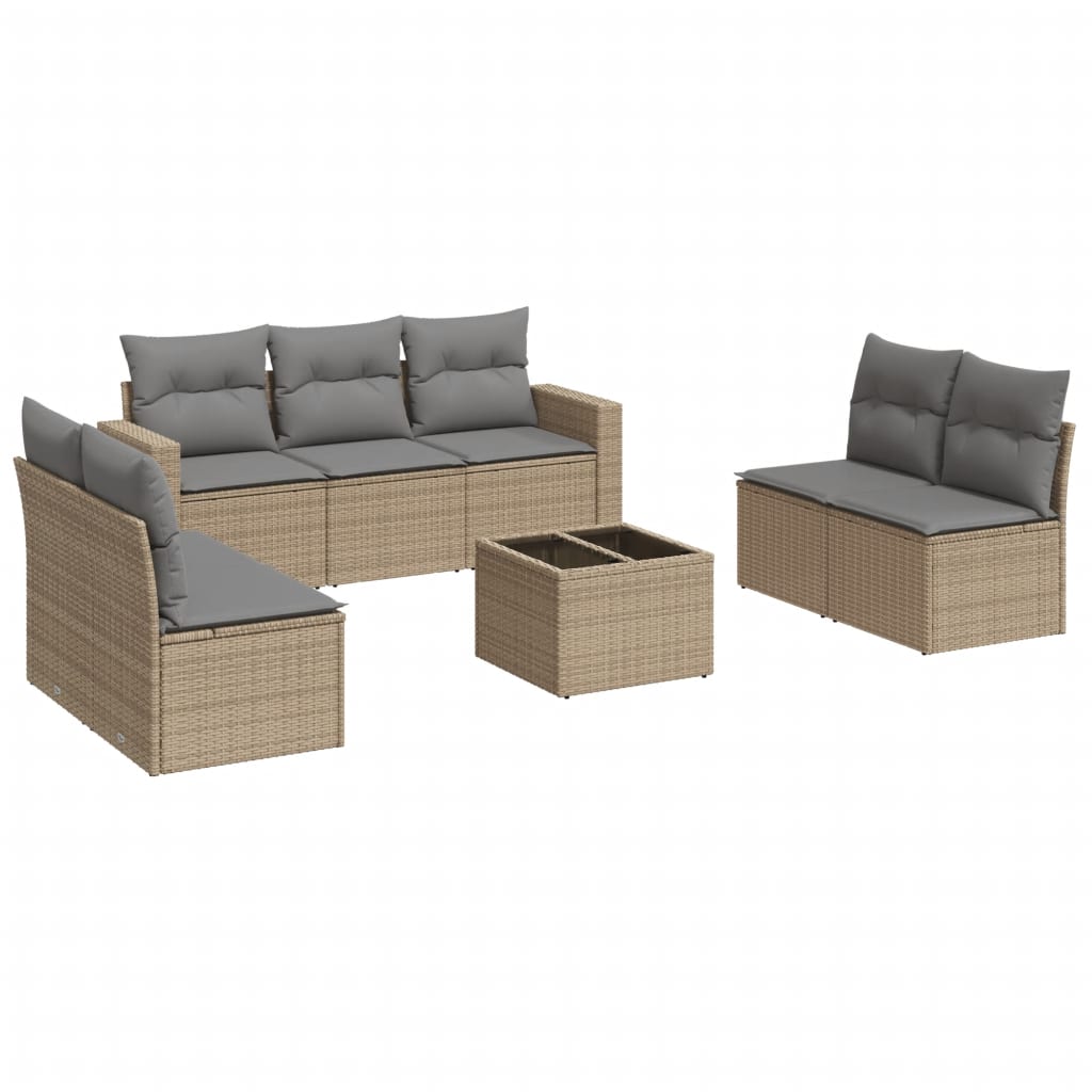 8-delige Loungeset met kussens poly rattan beige is nu te koop bij PeponiXL, paradijselijk wonen!