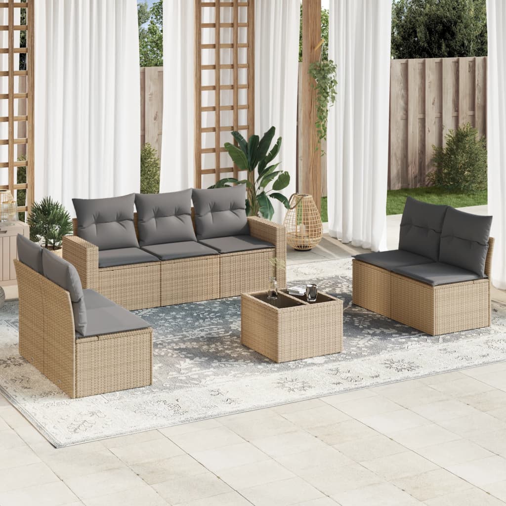 8-delige Loungeset met kussens poly rattan beige is nu te koop bij PeponiXL, paradijselijk wonen!