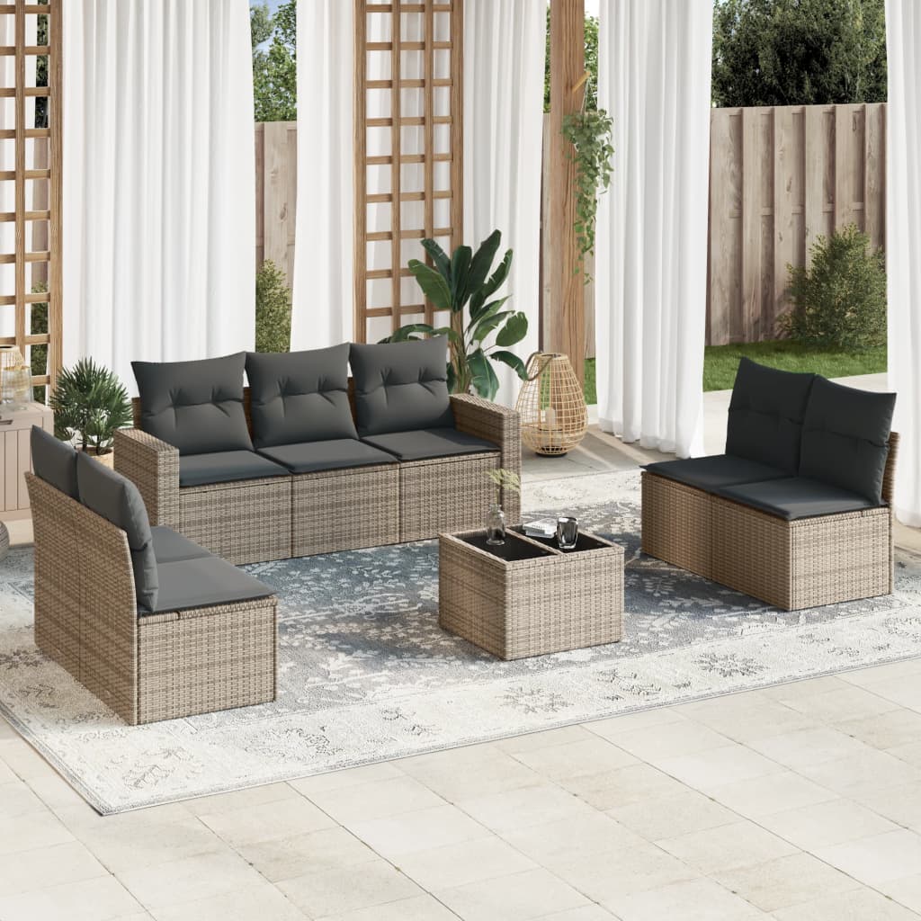 8-delige Loungeset met kussens poly rattan grijs is nu te koop bij PeponiXL, paradijselijk wonen!