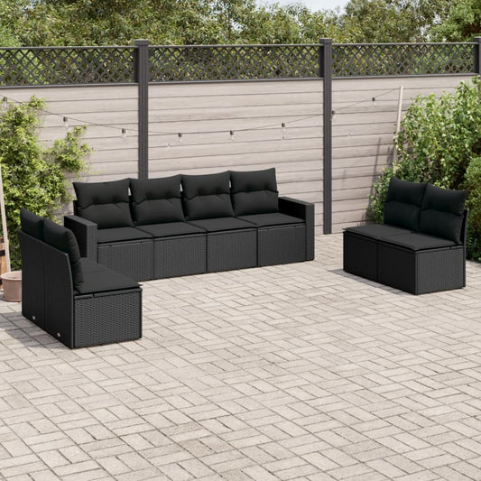 8-delige Loungeset met kussens poly rattan zwart is nu te koop bij PeponiXL, paradijselijk wonen!