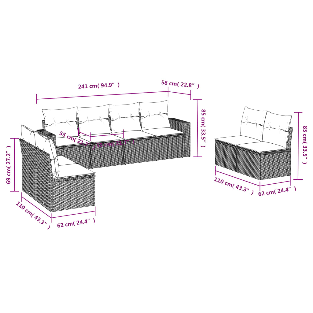 8-delige Loungeset met kussens poly rattan zwart is nu te koop bij PeponiXL, paradijselijk wonen!