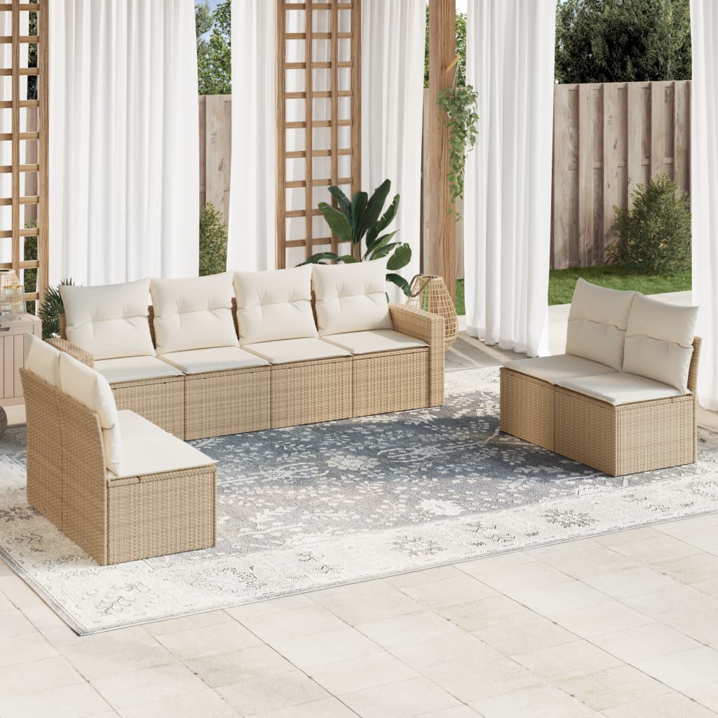 8-delige Loungeset met kussens poly rattan beige is nu te koop bij PeponiXL, paradijselijk wonen!