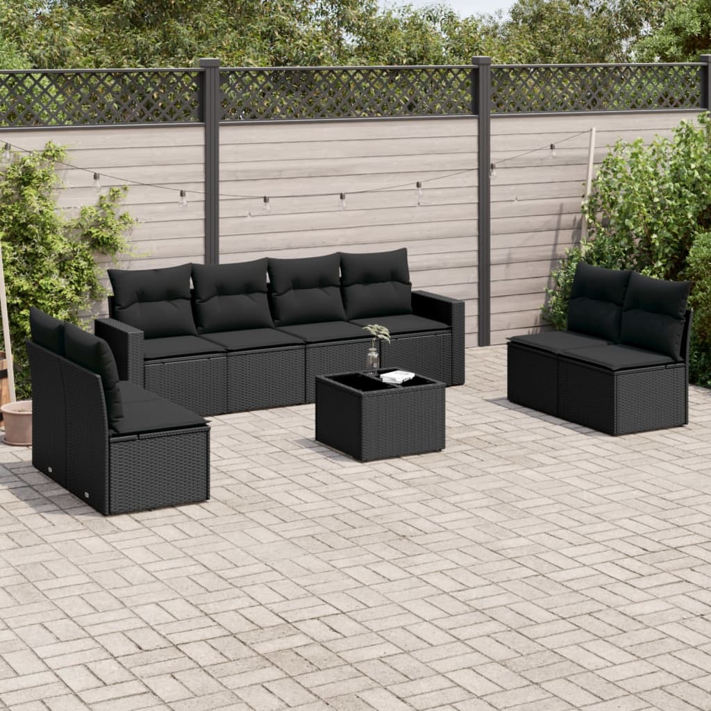 9-delige Loungeset met kussens poly rattan zwart is nu te koop bij PeponiXL, paradijselijk wonen!