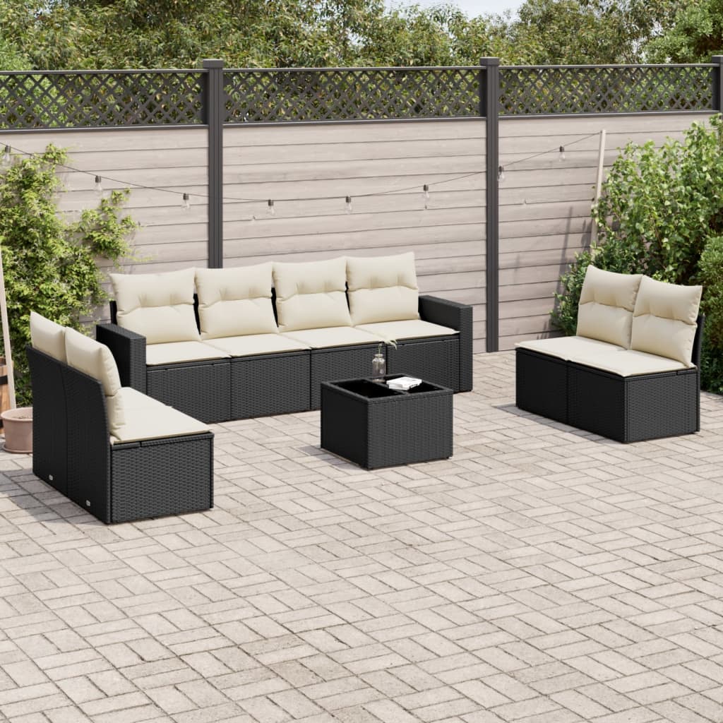 9-delige Loungeset met kussens poly rattan zwart is nu te koop bij PeponiXL, paradijselijk wonen!