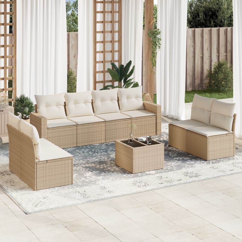 9-delige Loungeset met kussens poly rattan beige is nu te koop bij PeponiXL, paradijselijk wonen!