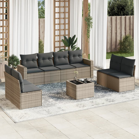 9-delige Loungeset met kussens poly rattan beige is nu te koop bij PeponiXL, paradijselijk wonen!