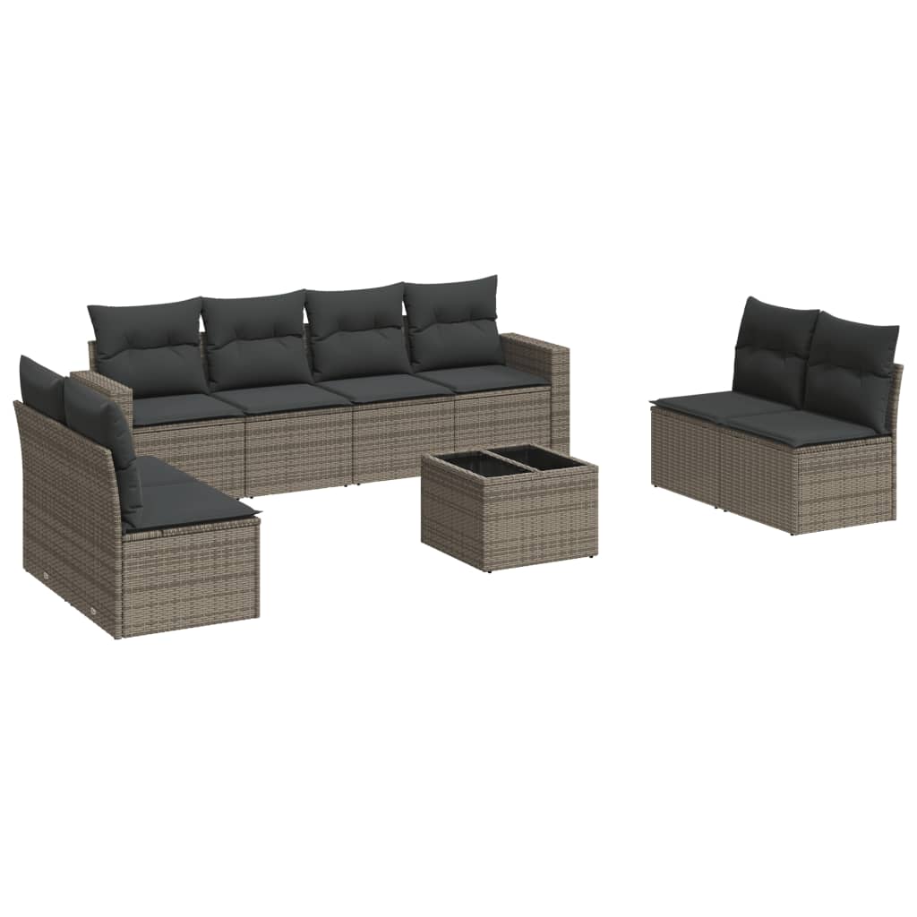 9-delige Loungeset met kussens poly rattan grijs is nu te koop bij PeponiXL, paradijselijk wonen!