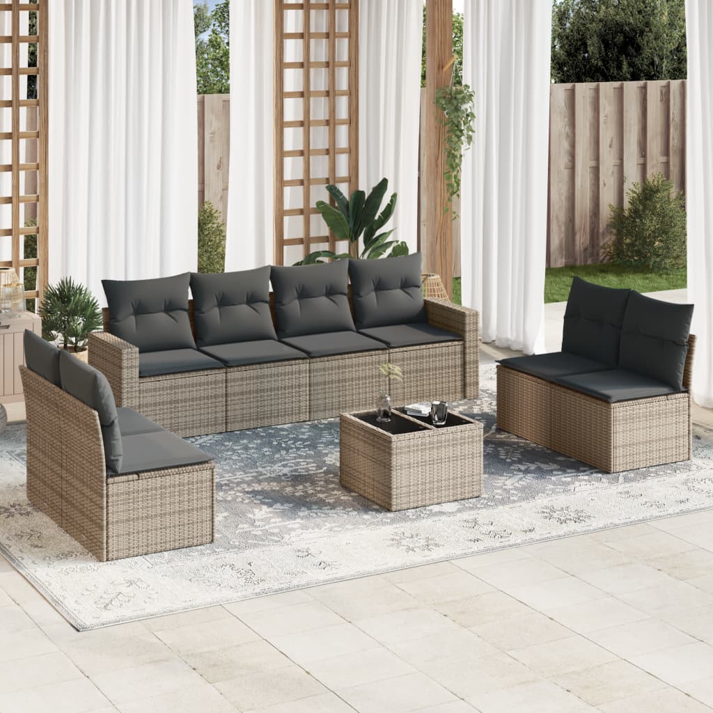 9-delige Loungeset met kussens poly rattan grijs is nu te koop bij PeponiXL, paradijselijk wonen!