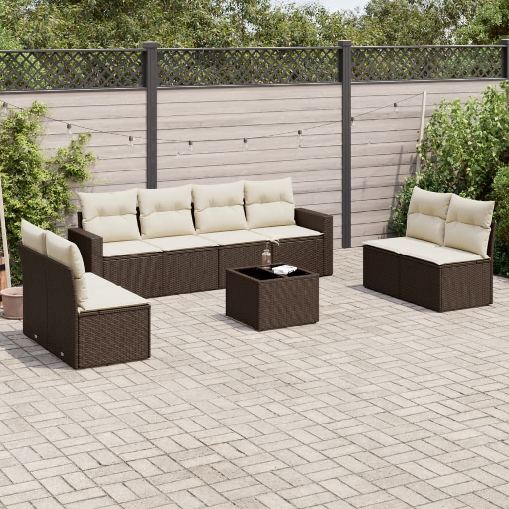 9-delige Loungeset met kussens poly rattan bruin is nu te koop bij PeponiXL, paradijselijk wonen!