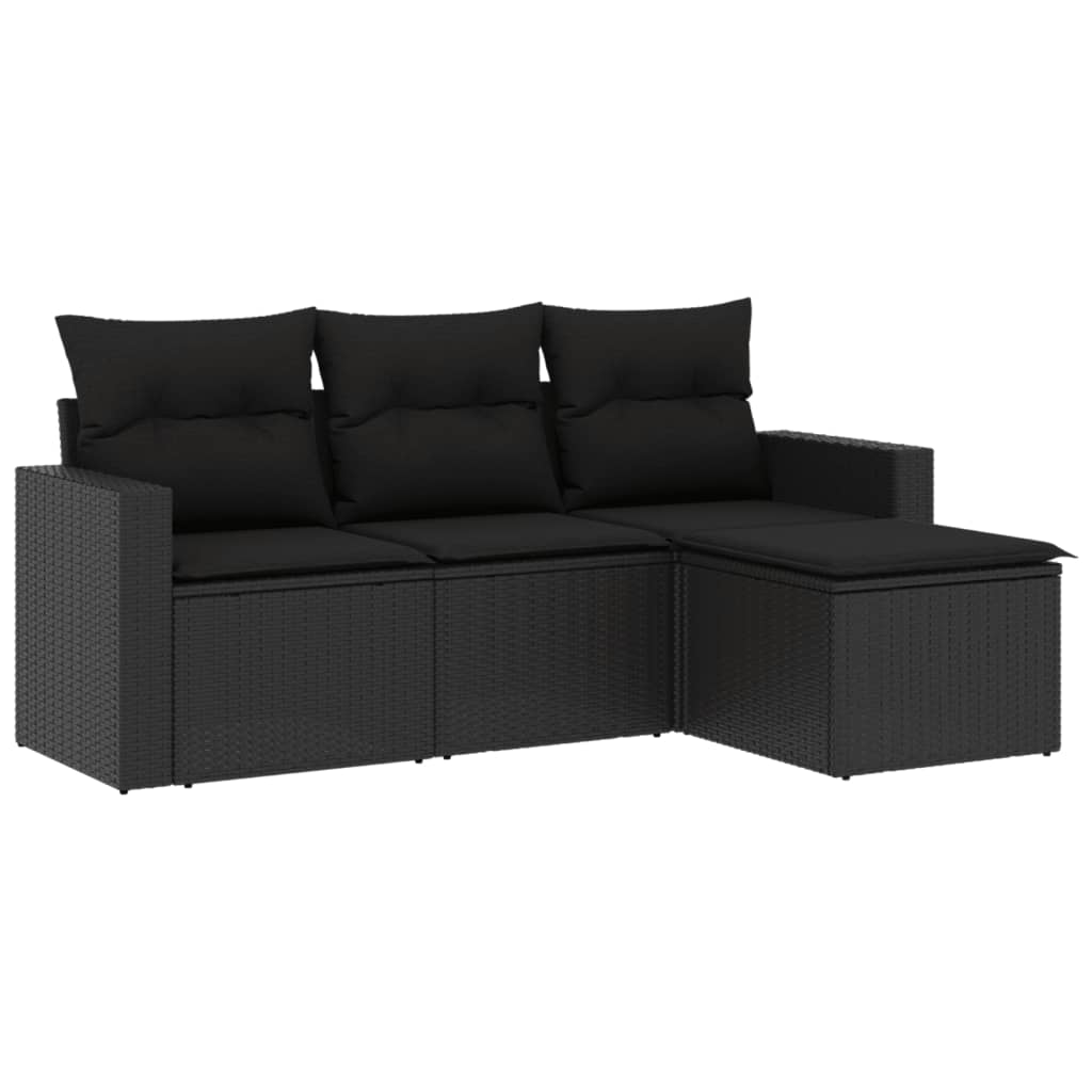 4-delige Loungeset met kussens poly rattan zwart is nu te koop bij PeponiXL, paradijselijk wonen!