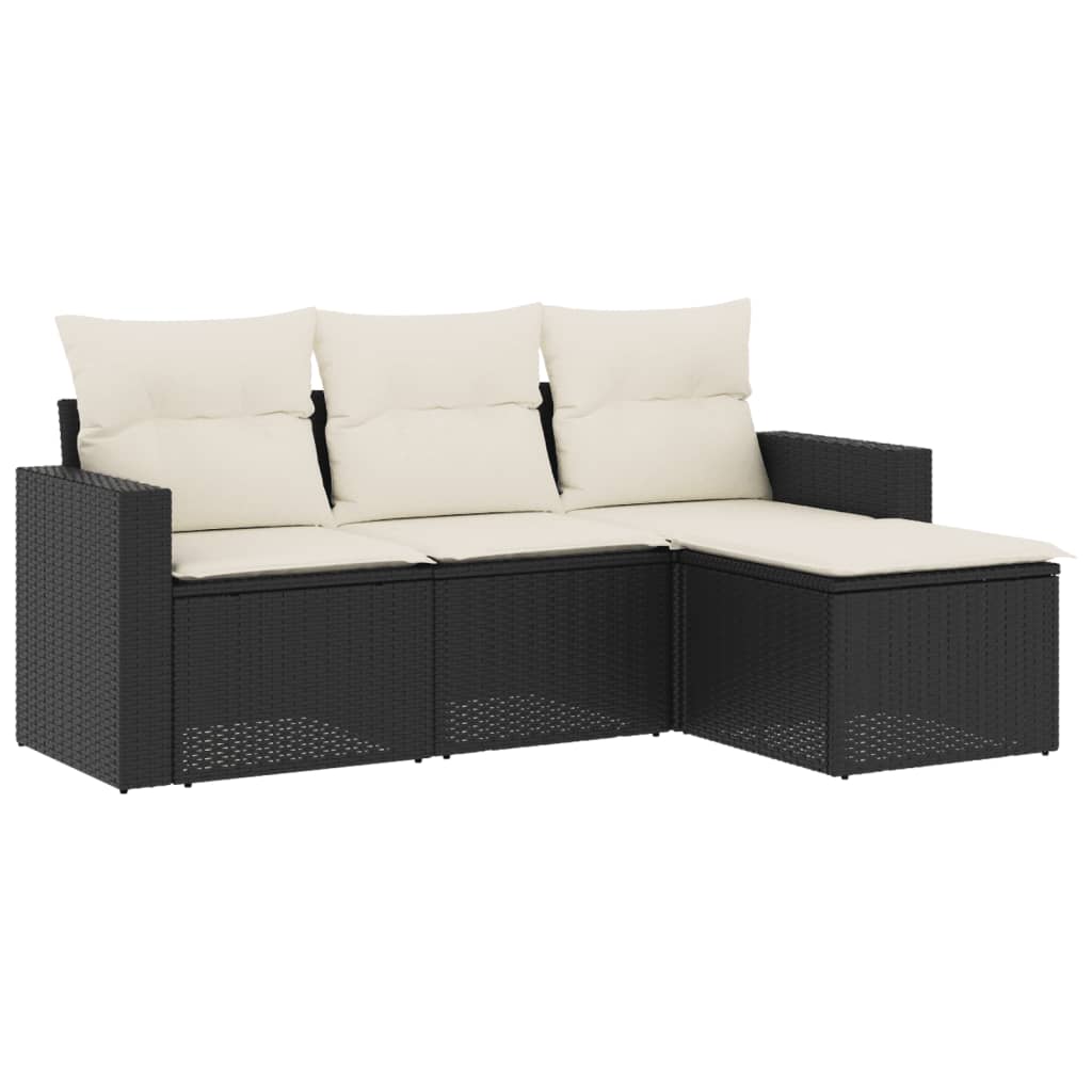 4-delige Loungeset met kussens poly rattan zwart is nu te koop bij PeponiXL, paradijselijk wonen!