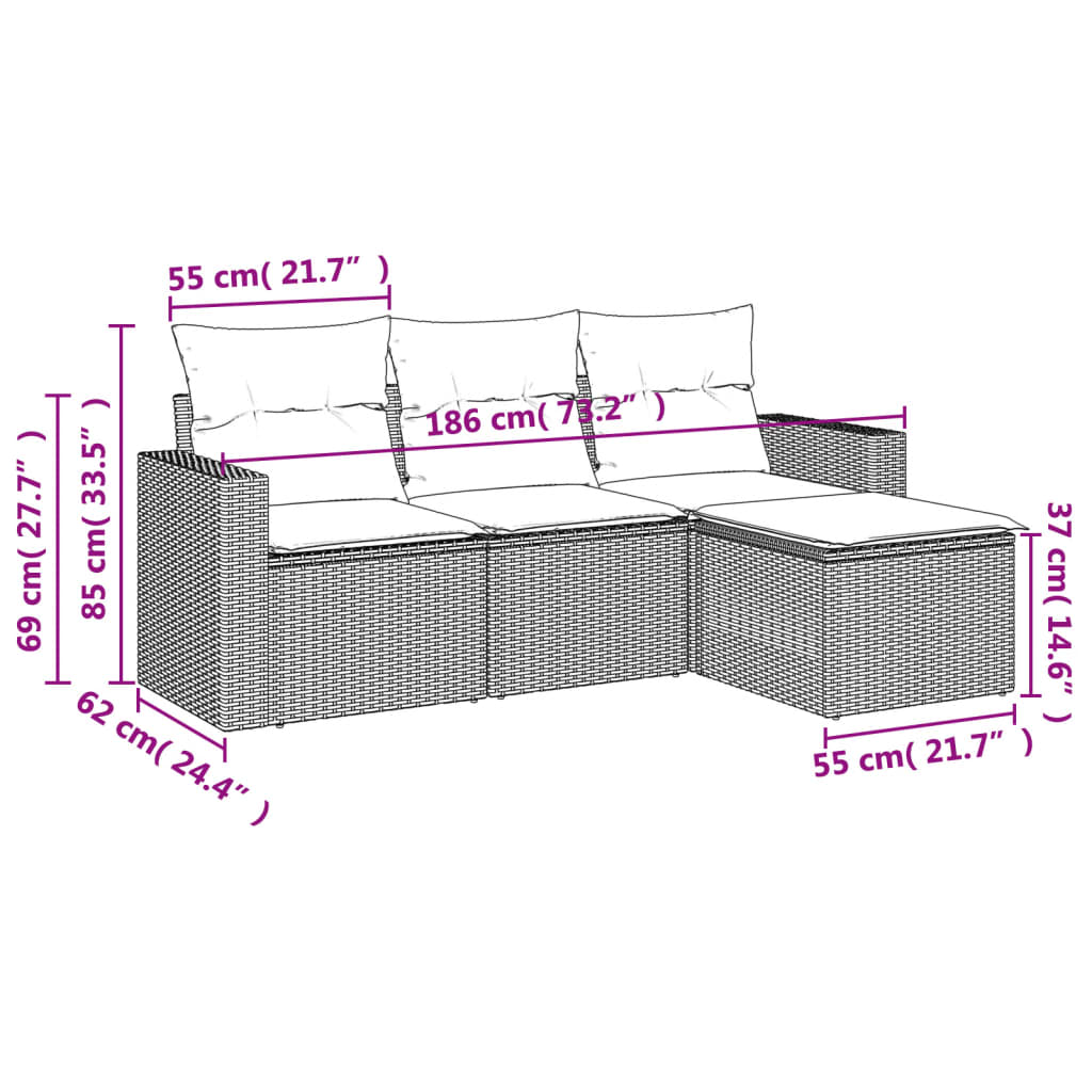 4-delige Loungeset met kussens poly rattan zwart is nu te koop bij PeponiXL, paradijselijk wonen!