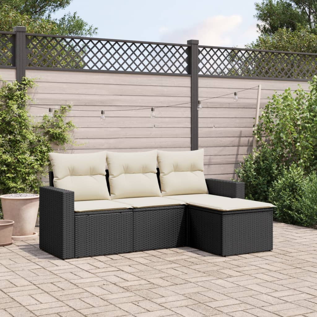 4-delige Loungeset met kussens poly rattan zwart is nu te koop bij PeponiXL, paradijselijk wonen!