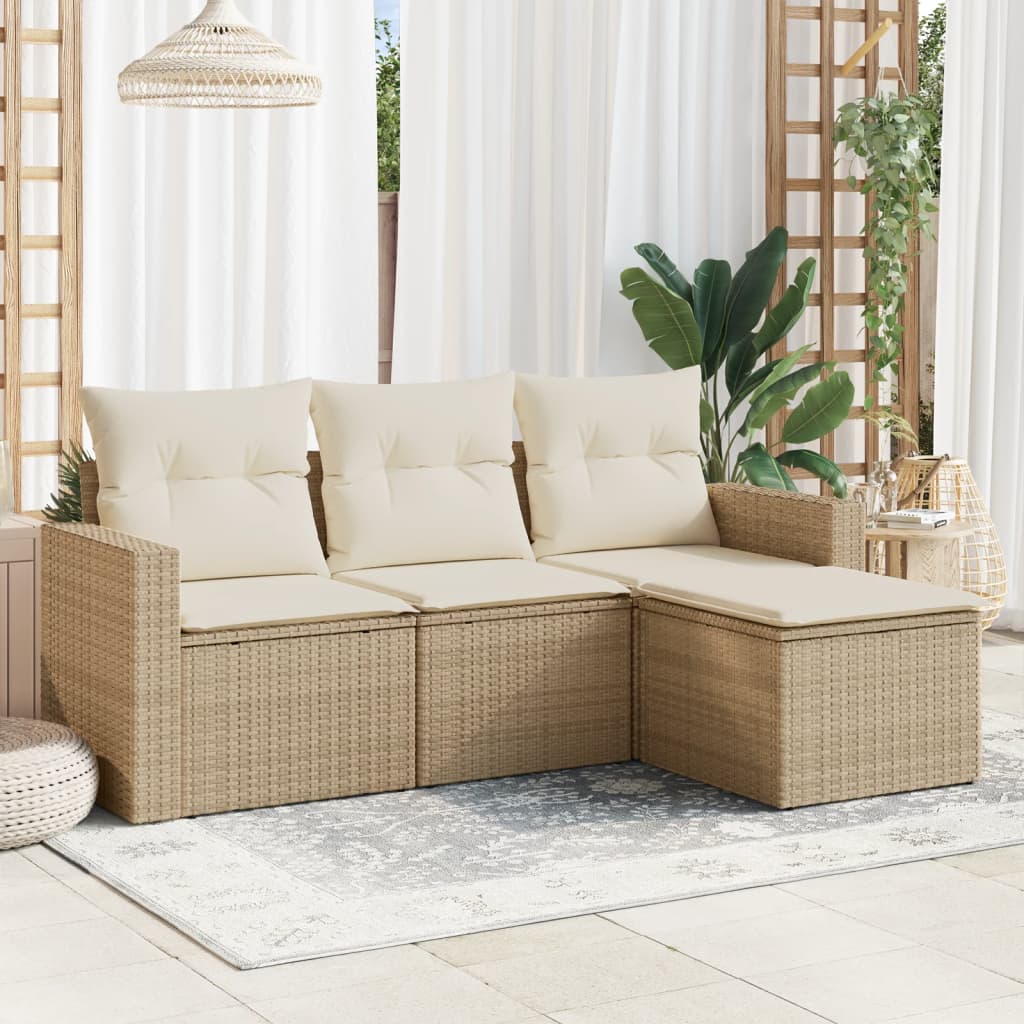 4-delige Loungeset met kussens poly rattan beige is nu te koop bij PeponiXL, paradijselijk wonen!