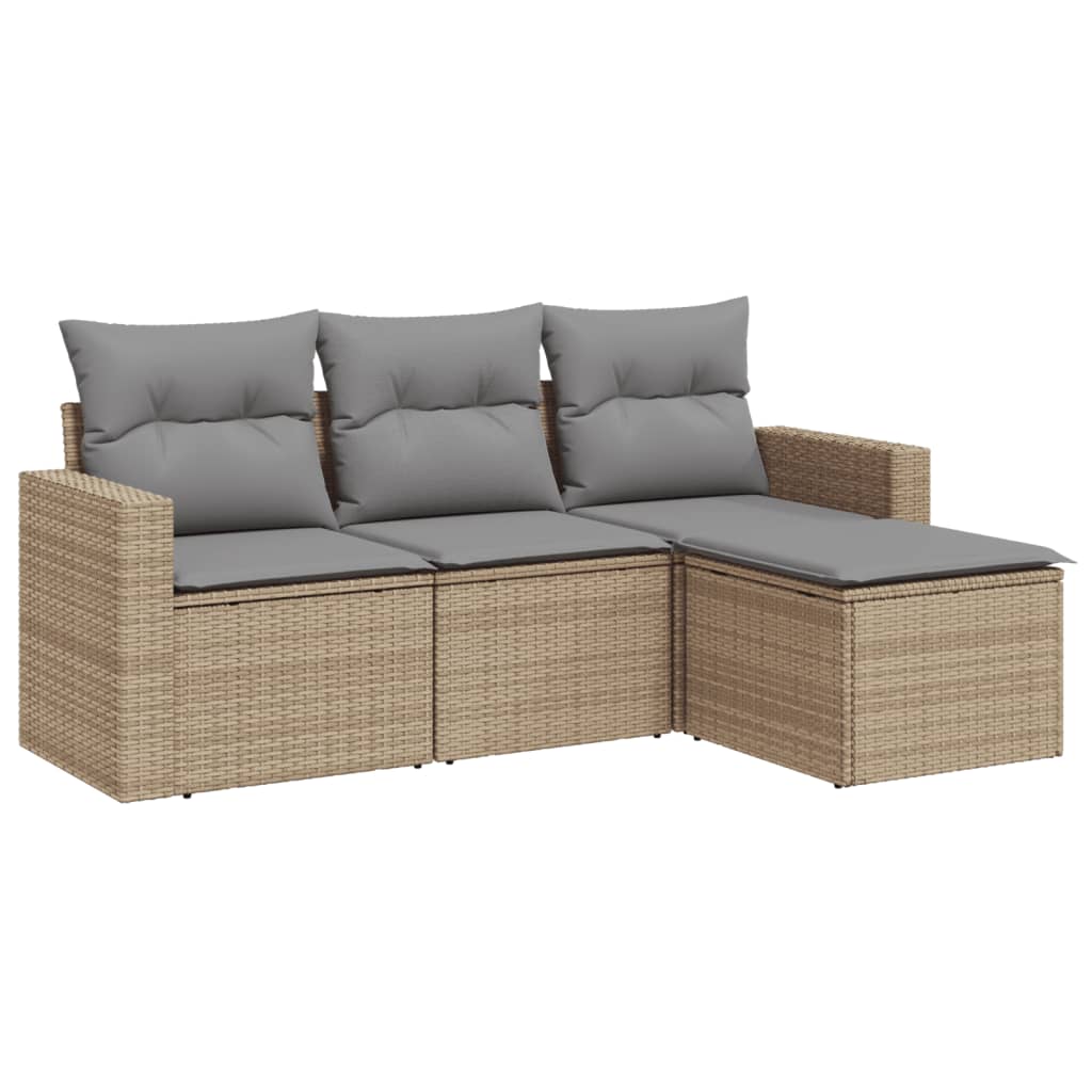 4-delige Loungeset met kussens poly rattan beige is nu te koop bij PeponiXL, paradijselijk wonen!