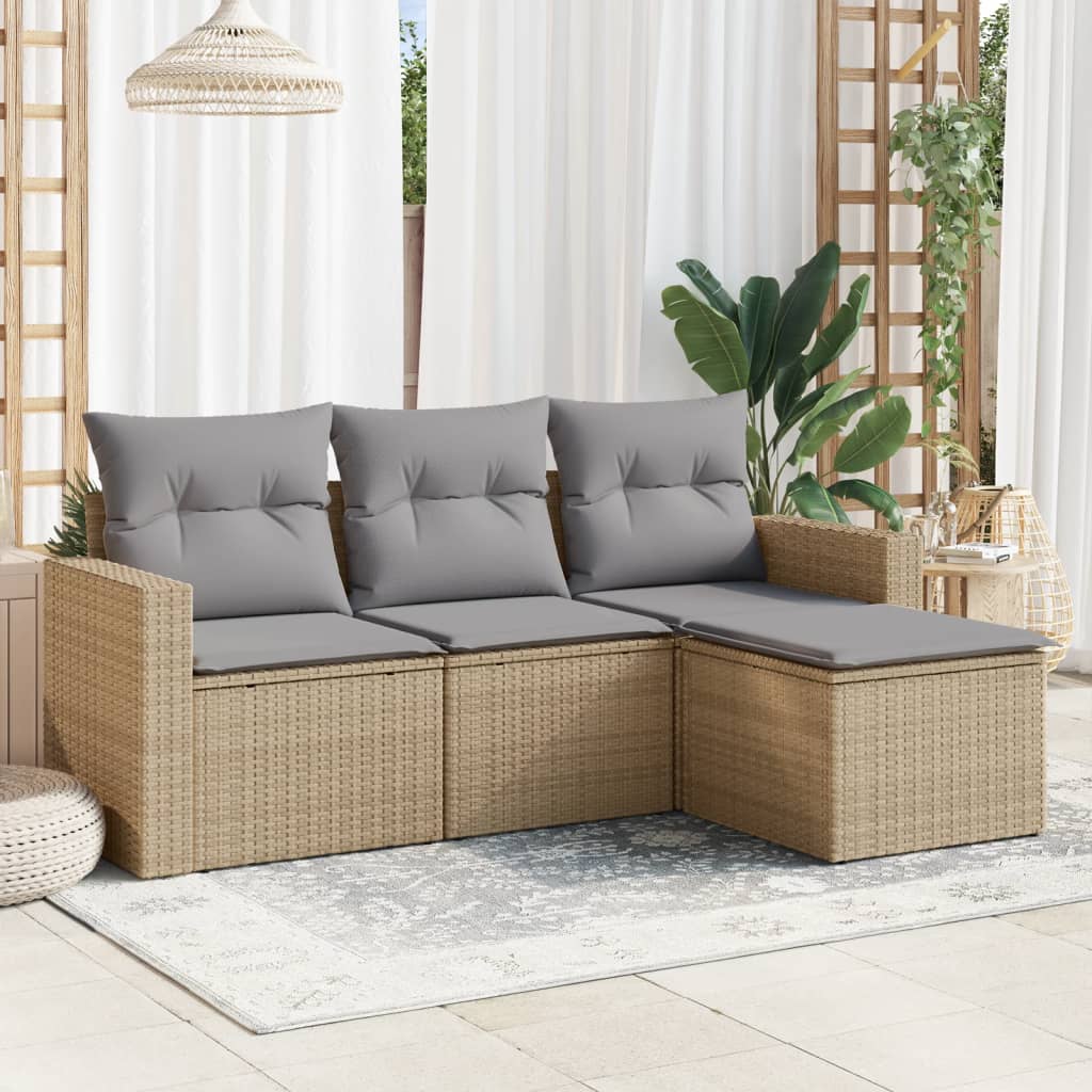 4-delige Loungeset met kussens poly rattan beige is nu te koop bij PeponiXL, paradijselijk wonen!