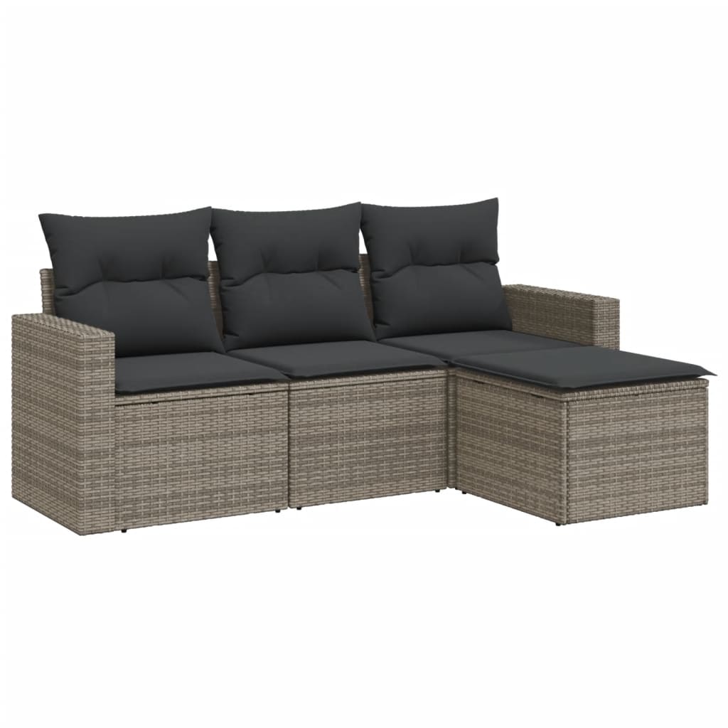 4-delige Loungeset met kussens poly rattan grijs is nu te koop bij PeponiXL, paradijselijk wonen!