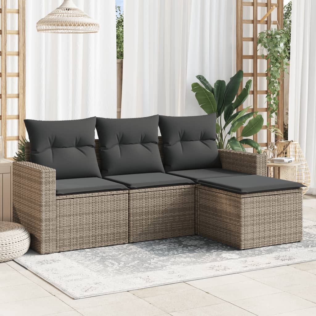 4-delige Loungeset met kussens poly rattan grijs is nu te koop bij PeponiXL, paradijselijk wonen!