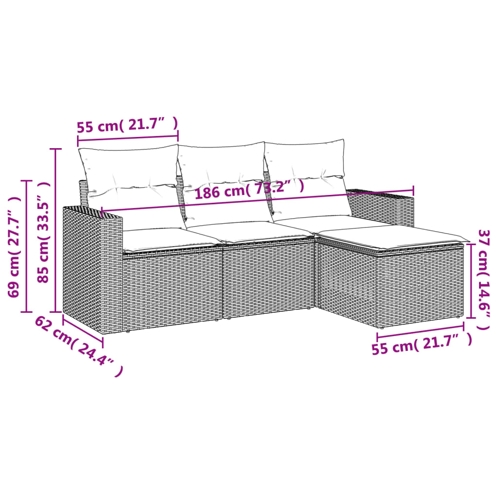 4-delige Loungeset met kussens poly rattan bruin is nu te koop bij PeponiXL, paradijselijk wonen!