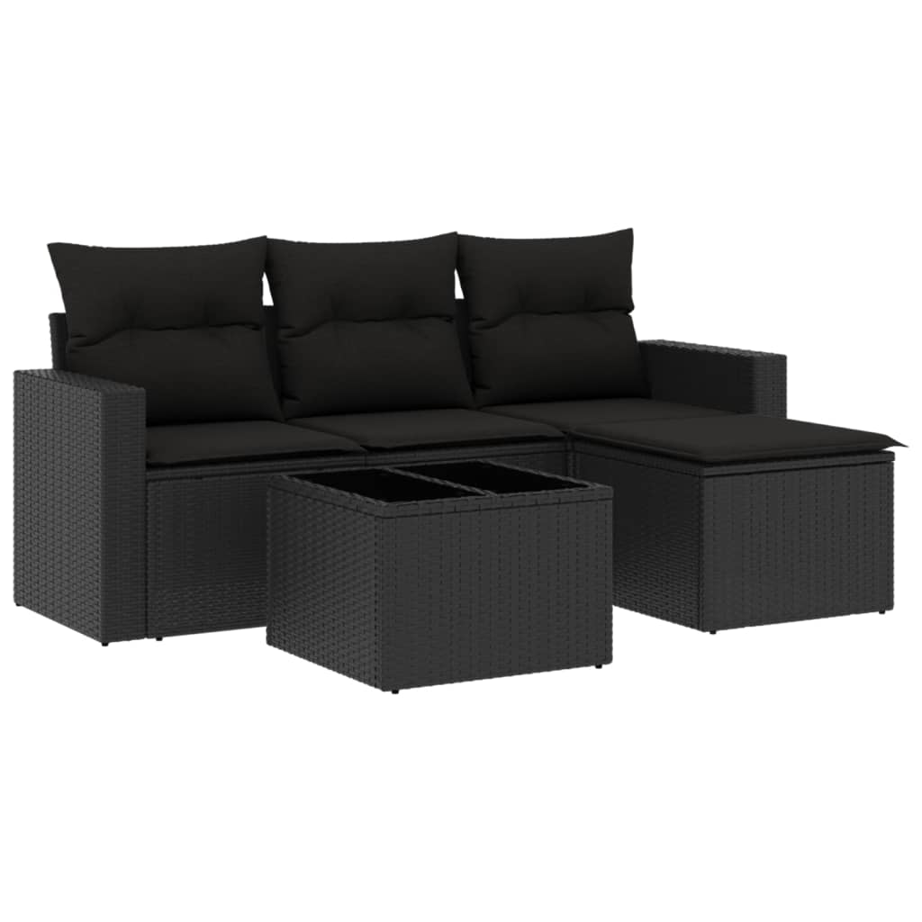 5-delige Loungeset met kussens poly rattan zwart is nu te koop bij PeponiXL, paradijselijk wonen!